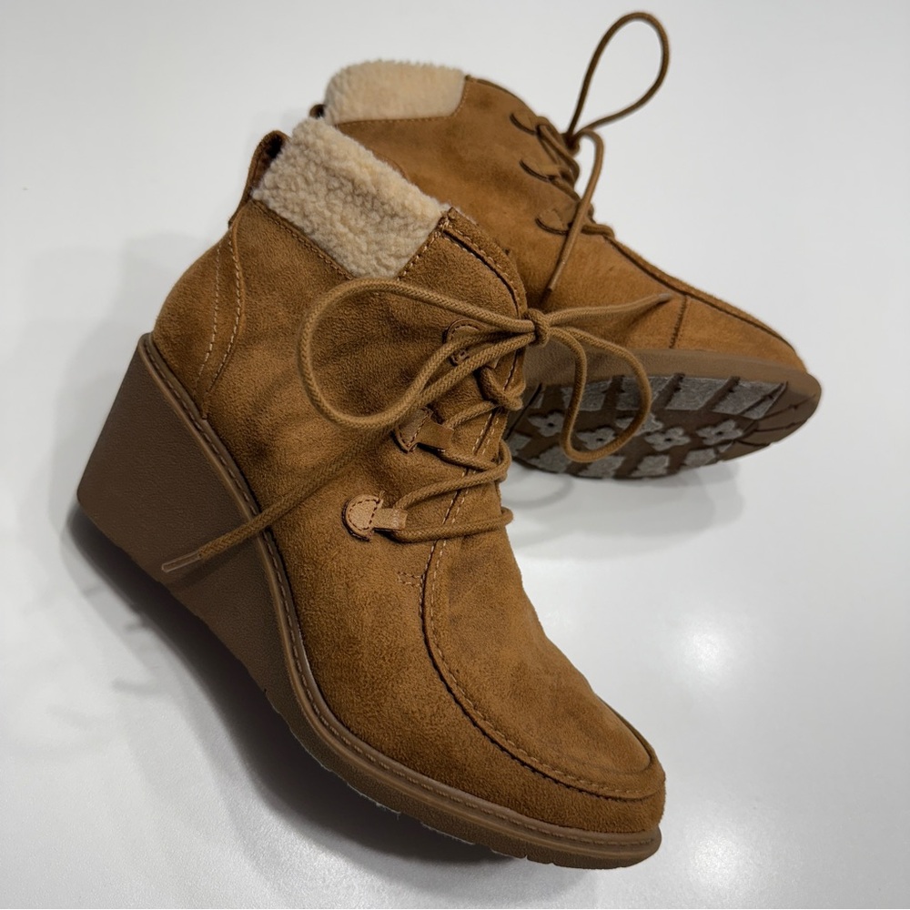 Mad Love Tan Lace Up Wedge Boots